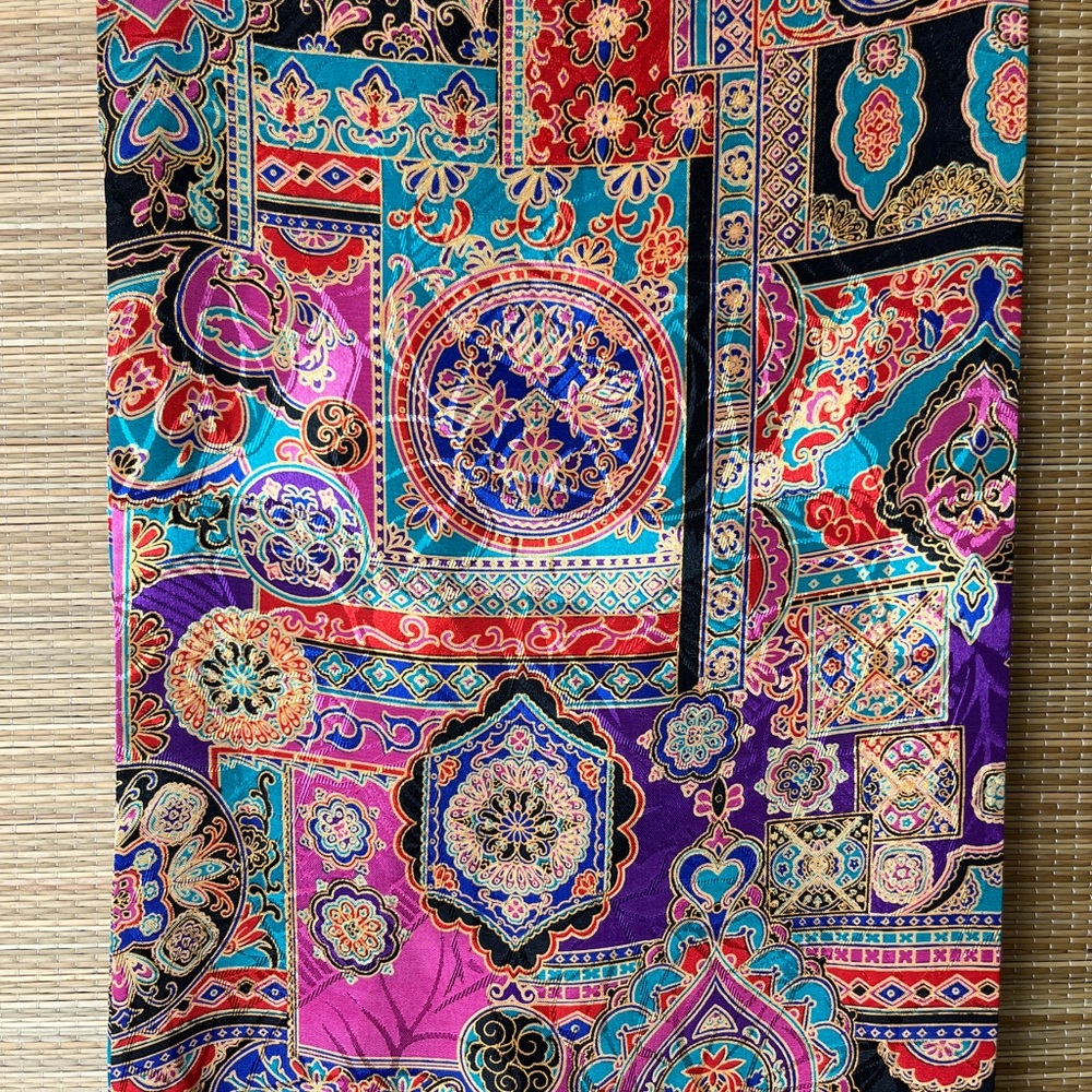 Long Satin jacquard scarf Jewel tones, two fabric pc sewn together Silk Blend